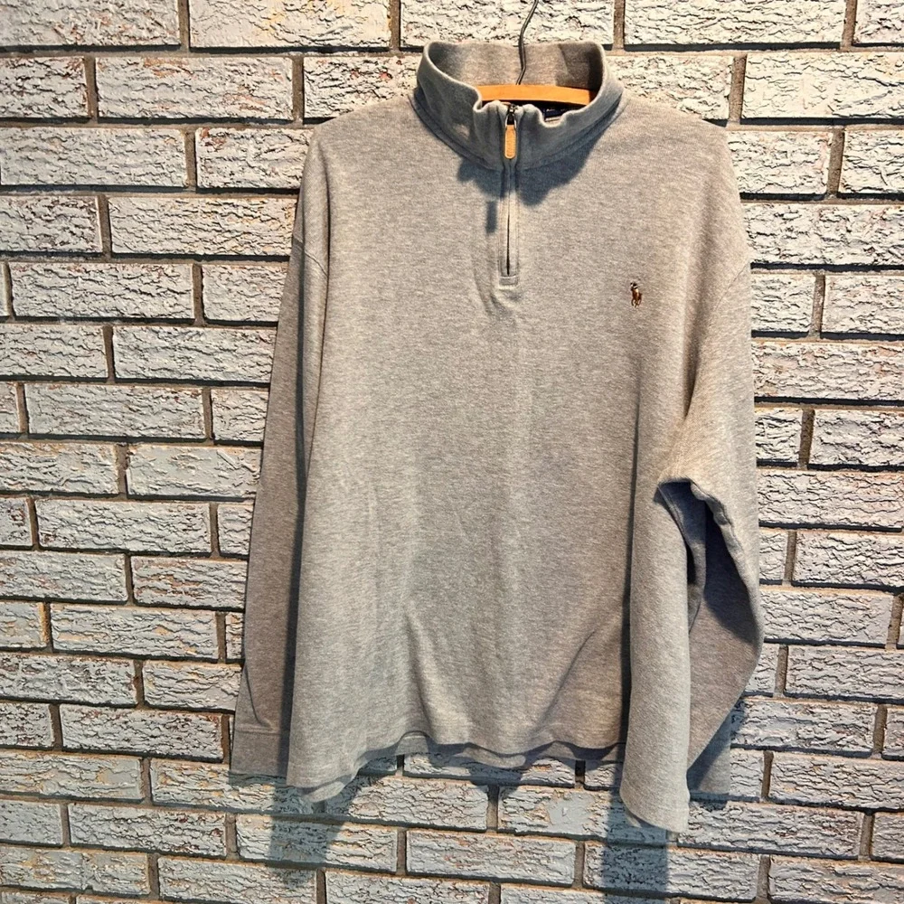 Polo Ralph Lauren Mens XXL Estate Rib Quarter Zip Pullover Heather Grey Cotton